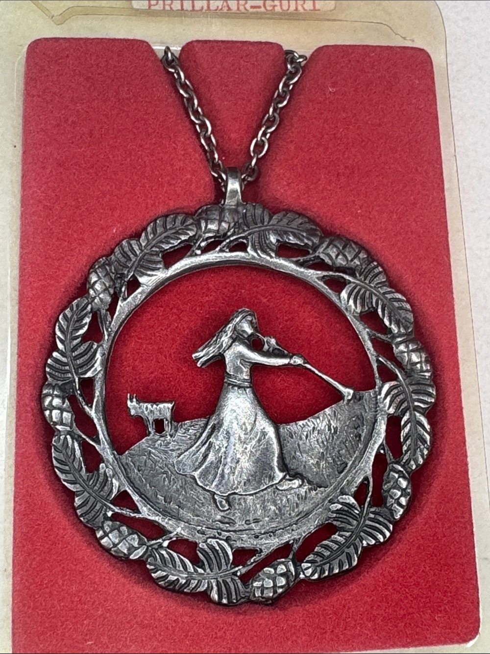 Vintage-Inspired Silver Woman & Dog Pendant Necklace